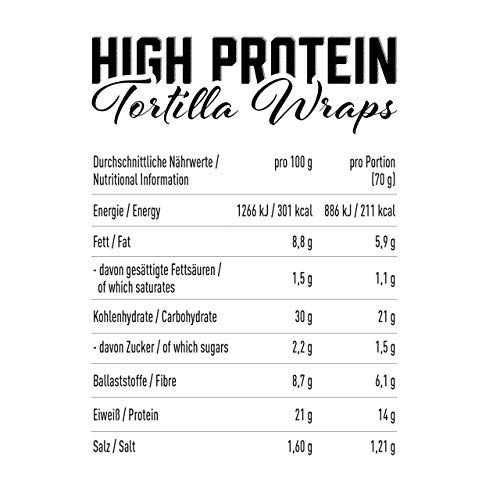 Got7 Nutrition High Protein Tortilla Wraps – Vegetario – Alta Fibre – Reducción de contenido de hidratos de carbono (6 Wraps) 280 g