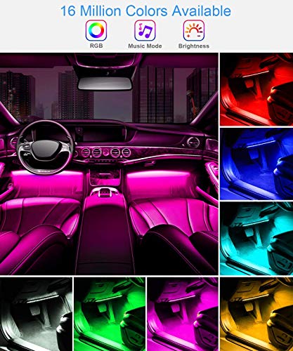 Govee Tiras LED Coche, 4pcs 22CM Luces LED APP Control Dos Líneas de Diseño a Prueba de Agua, Multi DIY Color Música Bajo el Tablero de Instrumentos Iluminación de Coches con Cargador de Coche, 12V