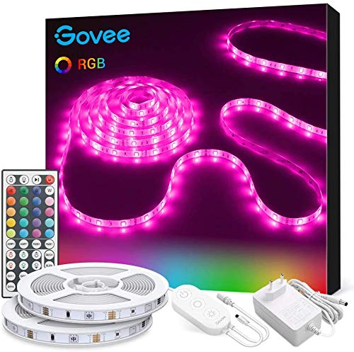 Govee Tiras LED, Luces LED RGB 2 rollos 5m con Control Remoto y Caja de Control, 20 Colores y 6 Modos de Escena para la Habitación, Techo, 12V