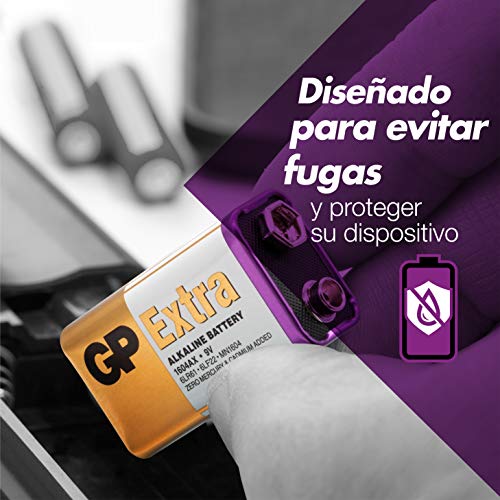 GP - Pack de 4 Pilas 9V alcalinas (MN1604 / 6LR61) - Duración y Rendimiento excepcional - 9 Voltios / PP3 / 6LR61 / MN1604 GP - Pack de 4 Pilas 9V alcalinas (MN1604 / 6LR61) - Duración y Rendimiento excepcional - 9 Voltios / PP3 / 6LR61 / MN1604