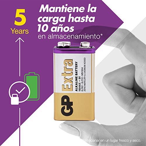 GP - Pack de 4 Pilas 9V alcalinas (MN1604 / 6LR61) - Duración y Rendimiento excepcional - 9 Voltios / PP3 / 6LR61 / MN1604 GP - Pack de 4 Pilas 9V alcalinas (MN1604 / 6LR61) - Duración y Rendimiento excepcional - 9 Voltios / PP3 / 6LR61 / MN1604