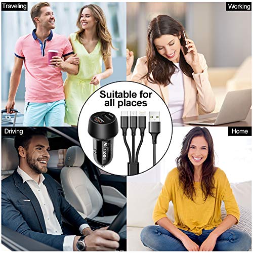 GPISEN Quick Charge 3.0 Cargador de Rapida Doble Puerto 5.4A/30W (QC 3.0 3A + Smart IC 2.4A) USB Adaptador con 3 en 1 Multi Cable de Carga para Phone/Samsung/Huawei