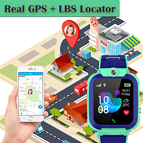 GPS Niños Impermeable Smartwatch, Reloj Inteligente Smart Watch Telefono con GPS Rastreador Conversación Bidireccional Llamada por Voz Chat SOS Cámara Despertador Juego para Niños Niña 3-12 Años,Azul