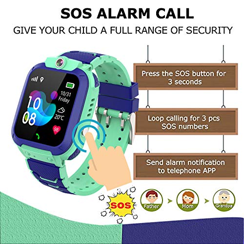 GPS Niños Impermeable Smartwatch, Reloj Inteligente Smart Watch Telefono con GPS Rastreador Conversación Bidireccional Llamada por Voz Chat SOS Cámara Despertador Juego para Niños Niña 3-12 Años,Azul