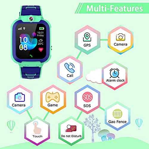 GPS Niños Impermeable Smartwatch, Reloj Inteligente Smart Watch Telefono con GPS Rastreador Conversación Bidireccional Llamada por Voz Chat SOS Cámara Despertador Juego para Niños Niña 3-12 Años,Azul