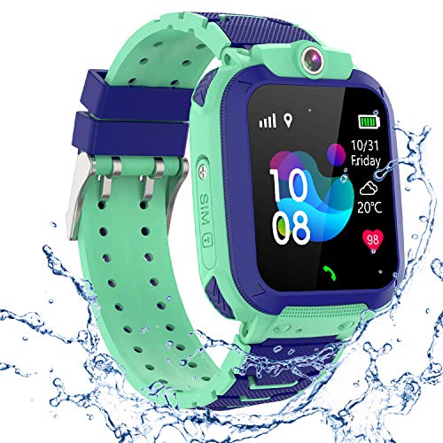 GPS Niños Impermeable Smartwatch, Reloj Inteligente Smart Watch Telefono con GPS Rastreador Conversación Bidireccional Llamada por Voz Chat SOS Cámara Despertador Juego para Niños Niña 3-12 Años,Azul