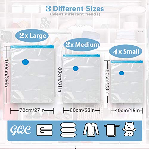 GQC Bolsa al Vacio Ropa, 8unidades+ Bomba de mano Bolsas de Almacenaje Ahorro Espacio Bolsas de Vacio para Guardar Ropa, Edredones, Almohadas, MantasS (4PCS(70*50cm) 2PCS (80*60cm) 2PCS (100*70cm)) GQC Bolsa al Vacio Ropa, 8unidades+ Bomba de mano Bolsas de Almacenaje Ahorro Espacio Bolsas de Vacio para Guardar Ropa, Edredones, Almohadas, MantasS (4PCS(70*50cm) 2PCS (80*60cm) 2PCS (100*70cm))