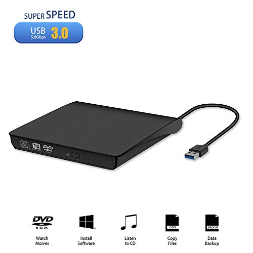 Grabadora de DVD/CD Externa USB 3.0 Portátil Diseño Ultra Delgado, Lector de DVD/CD con Capacidad de Corrección de Errores, Compatible con WIN98/XP/WIN7/WIN8/WIN10/XP/VISTA/ Mac OS 8.6 o Superior