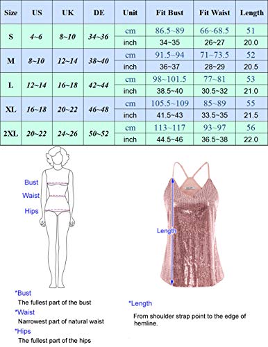GRACE KARIN Camiseta de Tirantes para Mujer de Lentajuelas Top Brillante para Fiesta Oro Rosa 2XL GRACE KARIN Camiseta de Tirantes para Mujer de Lentajuelas Top Brillante para Fiesta Oro Rosa 2XL