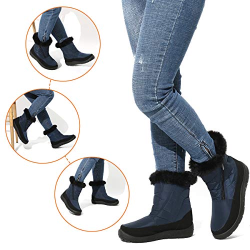 gracosy Botas Nieve Mujer Piel Forrado Tela Sintética Invierno Cálidas Botas Antideslizante Peso Ligero Plano Media Pierna Zapatos gracosy Botas Nieve Mujer Piel Forrado Tela Sintética Invierno Cálidas Botas Antideslizante Peso Ligero Plano Media Pierna Zapatos