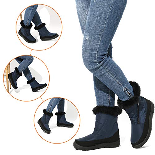 gracosy Botas Nieve Mujer Piel Forrado Tela Sintética Invierno Cálidas Botas Antideslizante Peso Ligero Plano Media Pierna Zapatos