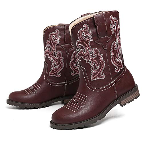 gracosy Botines Mujer Cuero Bajo Bloque Tacón Corto Botas Otoño Invierno Retro Punta Redonda Media Pierna Botas Mano Bordado Empalme Patrón Botas gracosy Botines Mujer Cuero Bajo Bloque Tacón Corto Botas Otoño Invierno Retro Punta Redonda Media Pierna Botas Mano Bordado Empalme Patrón Botas