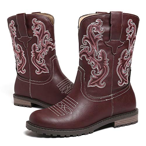 gracosy Botines Mujer Cuero Bajo Bloque Tacón Corto Botas Otoño Invierno Retro Punta Redonda Media Pierna Botas Mano Bordado Empalme Patrón Botas gracosy Botines Mujer Cuero Bajo Bloque Tacón Corto Botas Otoño Invierno Retro Punta Redonda Media Pierna Botas Mano Bordado Empalme Patrón Botas