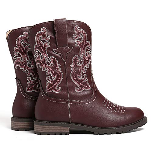 gracosy Botines Mujer Cuero Bajo Bloque Tacón Corto Botas Otoño Invierno Retro Punta Redonda Media Pierna Botas Mano Bordado Empalme Patrón Botas gracosy Botines Mujer Cuero Bajo Bloque Tacón Corto Botas Otoño Invierno Retro Punta Redonda Media Pierna Botas Mano Bordado Empalme Patrón Botas