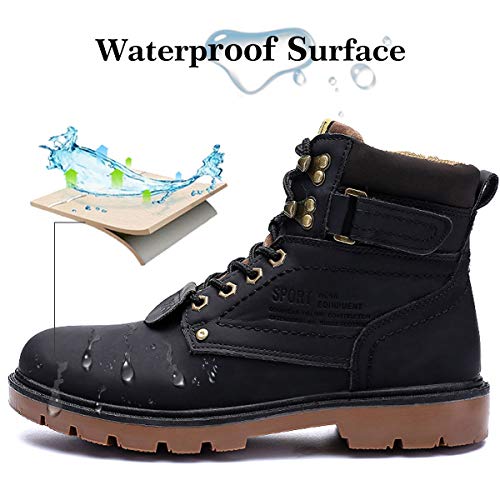 gracosy Hombre Botas de Nieve Invierno Trekking Zapatos 2020 Calientes Sneakers Antideslizante Botines Al Aire Libre Senderismo Cordones Negro,Talla pequeña