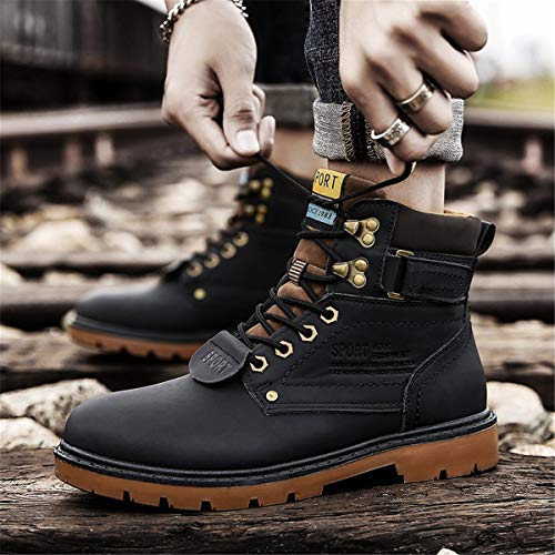 gracosy Hombre Botas de Nieve Invierno Trekking Zapatos 2020 Calientes Sneakers Antideslizante Botines Al Aire Libre Senderismo Cordones Negro,Talla pequeña