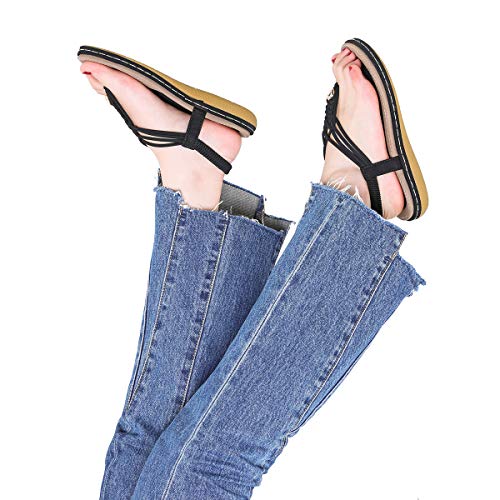 gracosy Sandalias Planas Verano Mujer Estilo Bohemia Zapatos de Dedo Sandalias Talla Grande Cinta Casuales Playa Chanclas Romanas de Mujer 2020 Azul Negro Moda