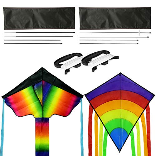 Gran Kite Cometa para Adultos 2 Packs, Homegoo Enorme Cometas de Diamantes de Colores y Gran Cometa Rainbow Delta para Adultos Actividades al Aire libre Volando Fácilmente en Vientos Fuertes o ligeros