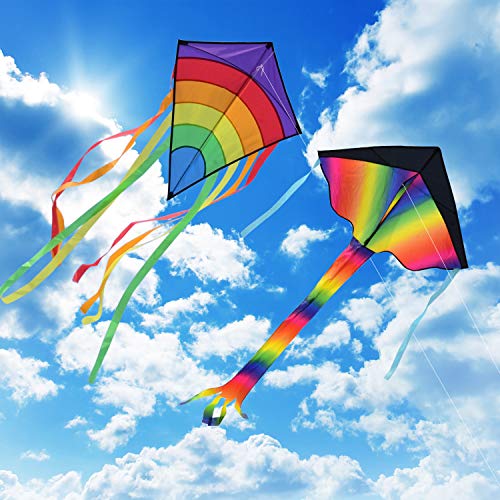 Gran Kite Cometa para Adultos 2 Packs, Homegoo Enorme Cometas de Diamantes de Colores y Gran Cometa Rainbow Delta para Adultos Actividades al Aire libre Volando Fácilmente en Vientos Fuertes o ligeros