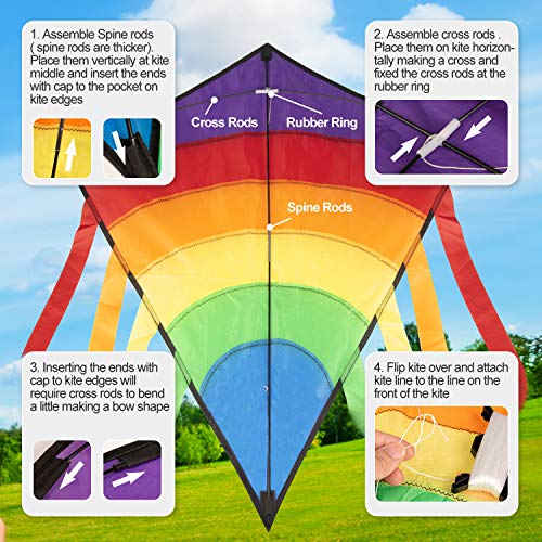 Gran Kite Cometa para Adultos 2 Packs, Homegoo Enorme Cometas de Diamantes de Colores y Gran Cometa Rainbow Delta para Adultos Actividades al Aire libre Volando Fácilmente en Vientos Fuertes o ligeros