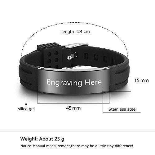 Grand Made Pulseras personalizadas de id médica de alerta de 9" Pulsera de silicona ajustable para deportes de emergencia para hombres Mujeres Pulsera impermeable para mujer (Black) Grand Made Pulseras personalizadas de id médica de alerta de 9" Pulsera de silicona ajustable para deportes de emergencia para hombres Mujeres Pulsera impermeable para mujer (Black)