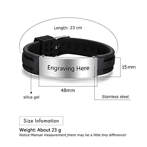 Grand Made Pulseras personalizadas de id médica de alerta de 9" Pulsera de silicona ajustable para deportes de emergencia para hombres Mujeres Pulsera impermeable para mujer (Black & Silver 1) Grand Made Pulseras personalizadas de id médica de alerta de 9" Pulsera de silicona ajustable para deportes de emergencia para hombres Mujeres Pulsera impermeable para mujer (Black & Silver 1)
