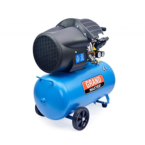 Grandmaster - Compresor de Aire 50 Litros 220V, Dos Cilindros 356L/min, 2200W/3cv, 8 Bares/118psi, Filtro de Aire, Velocidad 2850/min, Compresor Silencioso 72/94 dB, Válvula de Seguridad