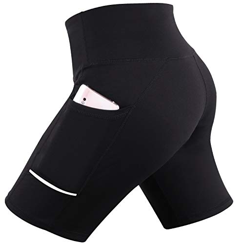 GRAT.UNIC Pantalón Corto Deportivo para Mujer, Running Pantalones Cortos de Yoga con Bolsillo Lateral, Fitness Mallas Deportivas (Negro, S)