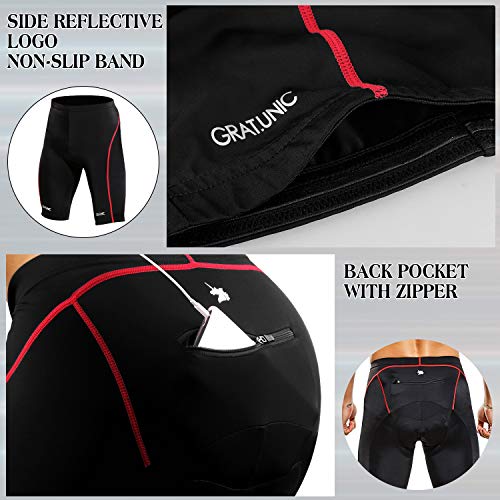 GRAT.UNIC Pantalones Cortos de Bicicleta,Shorts de Ciclismo,9D Padded Shorts,Gel de Silicona,Biker Shorts, Medio Pantalones para Bicicleta de Carretera (Negro&Rojo, M)