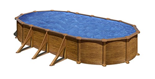 Gre KIT730W Pacific - Piscina Elevada Ovalada, Aspecto Madera, 730 x 375 x 120 cm