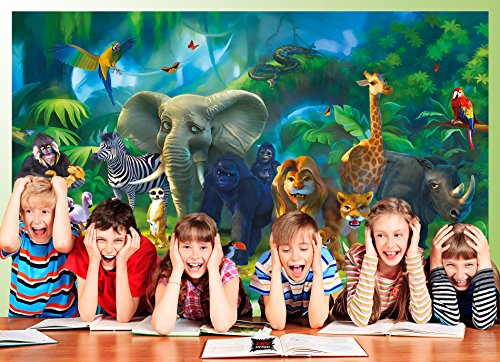 GREAT ART Mural De Pared Cuarto De Los Niños – Animales De La Selva – Zoo Naturaleza Safari Aventura Tigre León Elefante Mono Loro Papel Pintado Y Tapiz Y Decoración (336 x 238 cm)