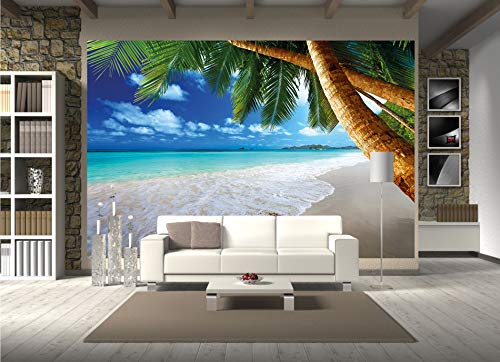 GREAT ART Mural De Pared – Playa Palmera – Sueño Caribeño Playa Bahía Paraíso Naturaleza Isla Palmeras Trópicos Cielo Azul Foto Papel Pintado Y Tapiz Y Decoración (336 x 238 cm)