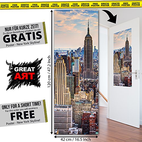 GREAT ART XXL Póster – Horizonte De Nueva York – Puesta De Sol Manhattan Skyline Americano De Big Apple Metropolís Ciudad Principal NYC Cartel De Pared Foto Y Decoración (140 X 100 Cm)