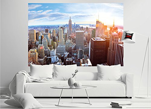 GREAT ART XXL Póster – Horizonte De Nueva York – Puesta De Sol Manhattan Skyline Americano De Big Apple Metropolís Ciudad Principal NYC Cartel De Pared Foto Y Decoración (140 X 100 Cm)