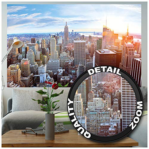 GREAT ART XXL Póster – Horizonte De Nueva York – Puesta De Sol Manhattan Skyline Americano De Big Apple Metropolís Ciudad Principal NYC Cartel De Pared Foto Y Decoración (140 X 100 Cm)