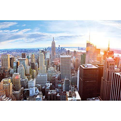 GREAT ART XXL Póster – Horizonte De Nueva York – Puesta De Sol Manhattan Skyline Americano De Big Apple Metropolís Ciudad Principal NYC Cartel De Pared Foto Y Decoración (140 X 100 Cm)