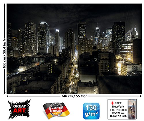 GREAT ART XXL Póster – Manhattan De Noche – Vista del Horizonte Ciudades Turismo Ciudad Decoración Nueva York con Motivos Metrópolis New York Skyline Cartel De Pared Foto (140 X 100 Cm)