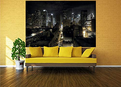 GREAT ART XXL Póster – Manhattan De Noche – Vista del Horizonte Ciudades Turismo Ciudad Decoración Nueva York con Motivos Metrópolis New York Skyline Cartel De Pared Foto (140 X 100 Cm)