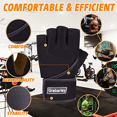 Grebarley Fitness Gloves Guantes de Entrenamiento, Levantamiento de Pesas liviano Ideal para Levantamiento de Pesas, Entrenamiento de Crossfit y Traje de Ciclismo para Hombres y Mujeres (Negro, XL)