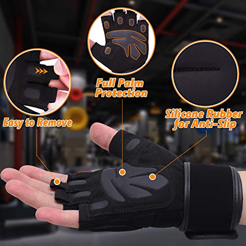  Guantes de levantamiento de pesas para entrenamiento de  entrenamiento Crossfit, guantes de fisicoculturismo para hombres o mujeres,  lo mejor para ejercicios de levantamiento de peso pesado, envolturas de  soporte completo integradas