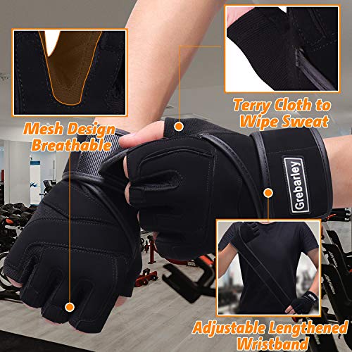 Grebarley Fitness Gloves Guantes de Entrenamiento, Levantamiento de Pesas liviano Ideal para Levantamiento de Pesas, Entrenamiento de Crossfit y Traje de Ciclismo para Hombres y Mujeres (Negro, L)