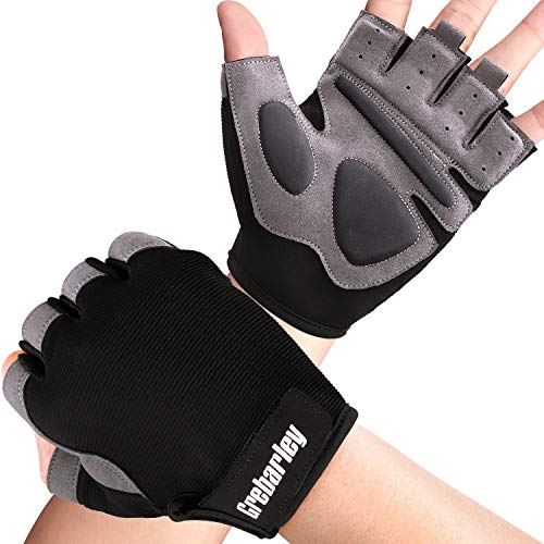 Grebarley Guantes Gimnasio,Gym Guantes Transpirable con Protección Completa de Muñeca y Palma,Entrenamiento Cruzado,Gym Guantes de Entrenamiento para Hombre y Mujer (Gris Oscuro, XS)