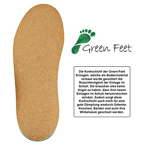 Green-Feet - Plantillas ortopédicas para pie descendido, pie plano, pie normal y pie cavo con soporte para pie transverso y almohadilla de amortiguación para sus pies, fabricado a mano en Alemania, color negro, talla 38