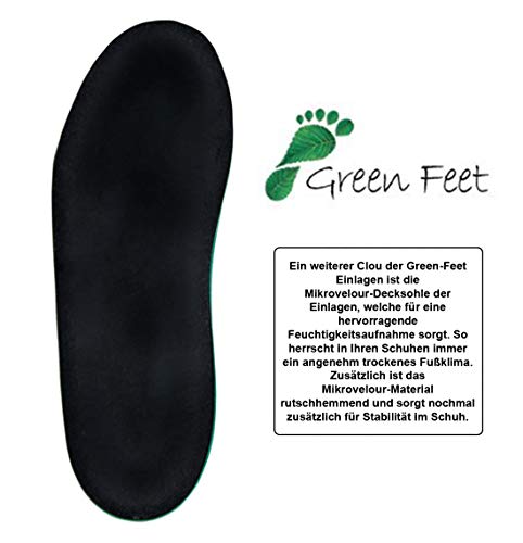 Green-Feet - Plantillas ortopédicas para pie descendido, pie plano, pie normal y pie cavo con soporte para pie transverso y almohadilla de amortiguación para sus pies, fabricado a mano en Alemania, color negro, talla 38 Green-Feet - Plantillas ortopédicas para pie descendido, pie plano, pie normal y pie cavo con soporte para pie transverso y almohadilla de amortiguación para sus pies, fabricado a mano en Alemania, color negro, talla 38