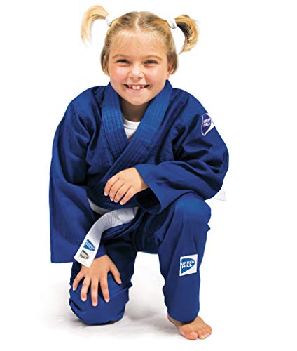 GREEN HILL JUDOGI Junior 300 g/m2 Judo GI Uniforme Blanco Azul Kimono Traje JU Jitsu Unisex (Azul, 150)