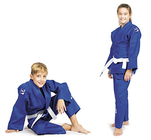 GREEN HILL JUDOGI Junior 300 g/m2 Judo GI Uniforme Blanco Azul Kimono Traje JU Jitsu Unisex (Azul, 150)