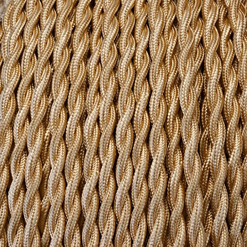 GreenSun Cable de tela para lámpara,cable de tela con revestimiento textil,cable eléctrico de 2 hilos,2 x 0,75 mm² trenzado individualmente trenzado,accesorios para lámparas,5m,color dorado claro