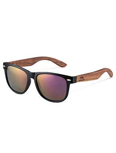 GreenTreen Gafas de Sol Polarizadas Hombre y Mujere, UV400 Protection, Gafas Ligeras con Patillas de Madera (Púrpura)