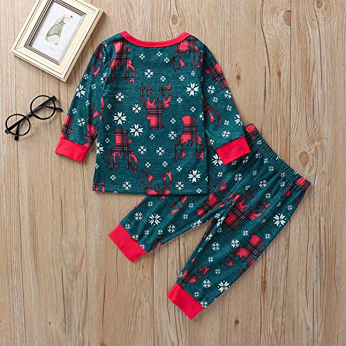 Greetuny Traje Pijama Navidad Bebe Niño Niña Copo de Nieve Alces Impresión Ropa de Dormir Manga Larga Tops + Pantalones Navidad Conjunto de Pijama (9-12 Months, Verde)