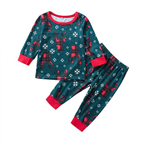 Greetuny Traje Pijama Navidad Bebe Niño Niña Copo de Nieve Alces Impresión Ropa de Dormir Manga Larga Tops + Pantalones Navidad Conjunto de Pijama (9-12 Months, Verde) Greetuny Traje Pijama Navidad Bebe Niño Niña Copo de Nieve Alces Impresión Ropa de Dormir Manga Larga Tops + Pantalones Navidad Conjunto de Pijama (9-12 Months, Verde)
